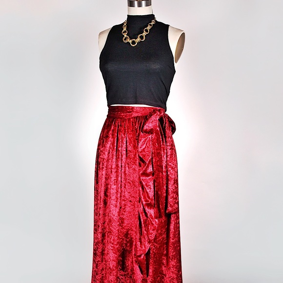 Free People x Misile Burgundy Velvet Wrap Skirt - Picture 6 of 12
